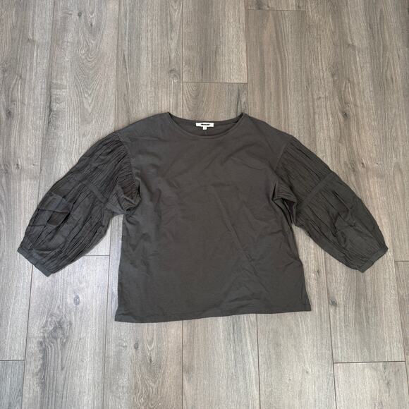 Madewell Puff-Sleeve Drop-Shoulder Knit Top WMNS S Gray Jersey Knit Long Sleeve - Picture 3 of 8